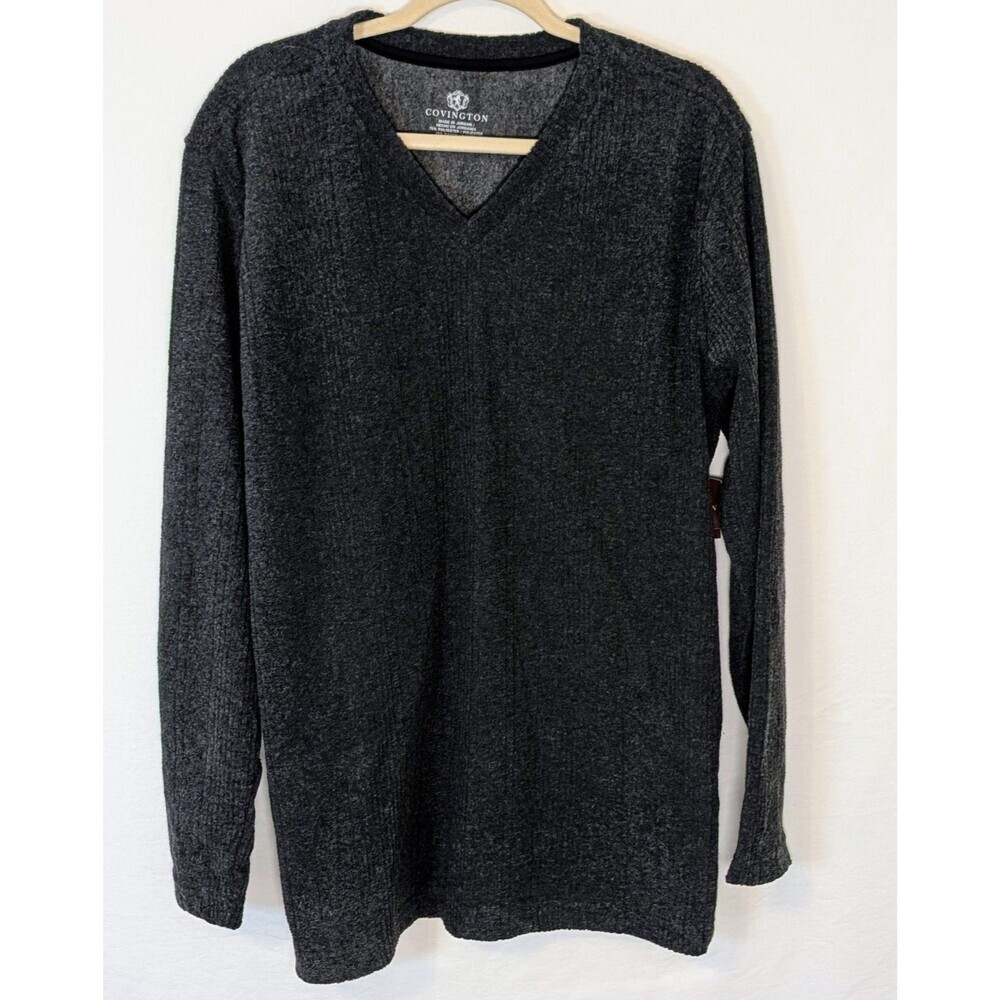 Vintage Covington Sears V-Neck Knit Sweater Pewter Grey Men’s Large